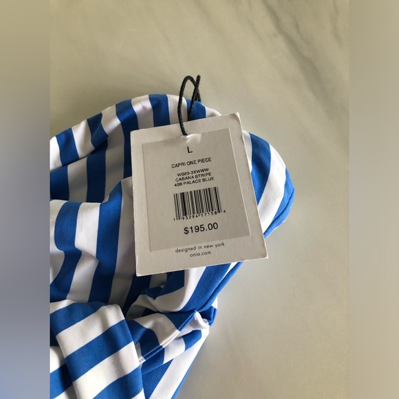 Blue and White Striped Swimsuit - Picture 2 of 8